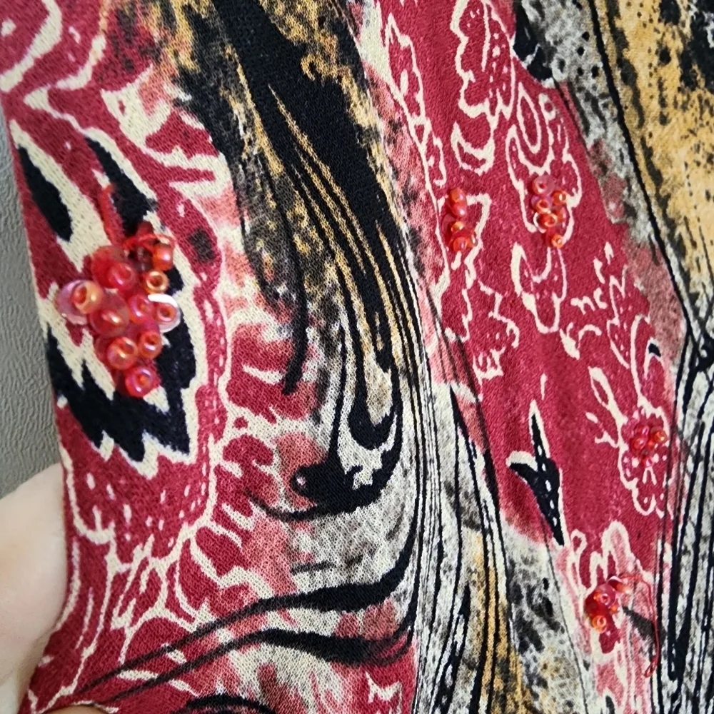 Nostalgia Vintage Asymmetrical Sharkbite Hem Midi Skirt Red Black Abstract S